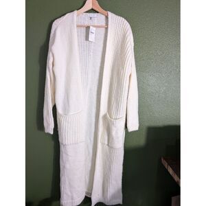 Top Shop Knit lvory Duster Cardigan Long w/ Pockets Women's‎ Size 4-6